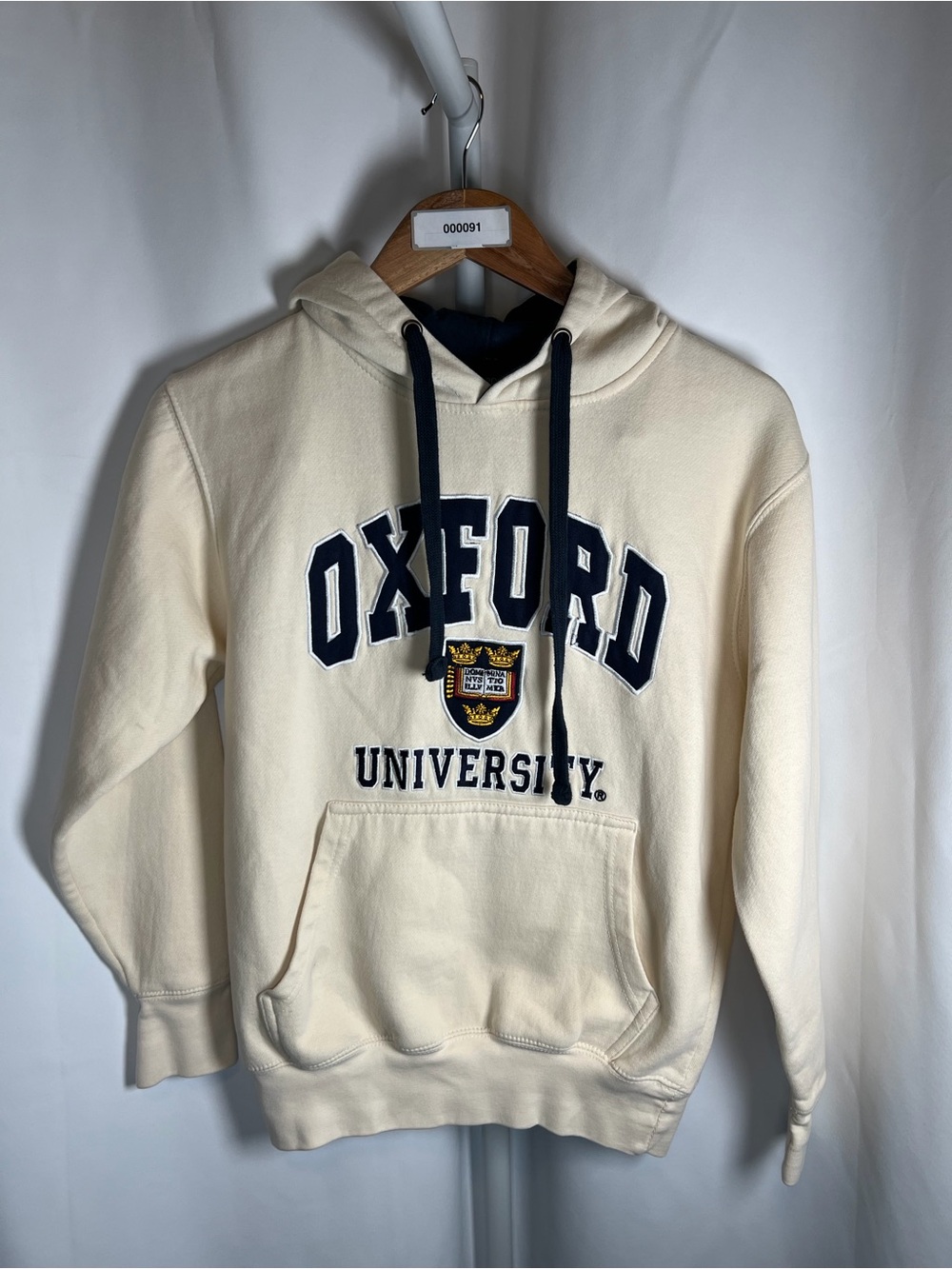 Oxford University Official Hoodie XS Cream Embroidered Crest Pullover Sweatshirt
